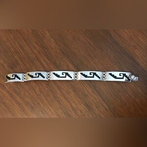 Vintage Taxco Mexico Sterling Silver/ Enamel Aztec Panel Link Bracelet TN-54 925